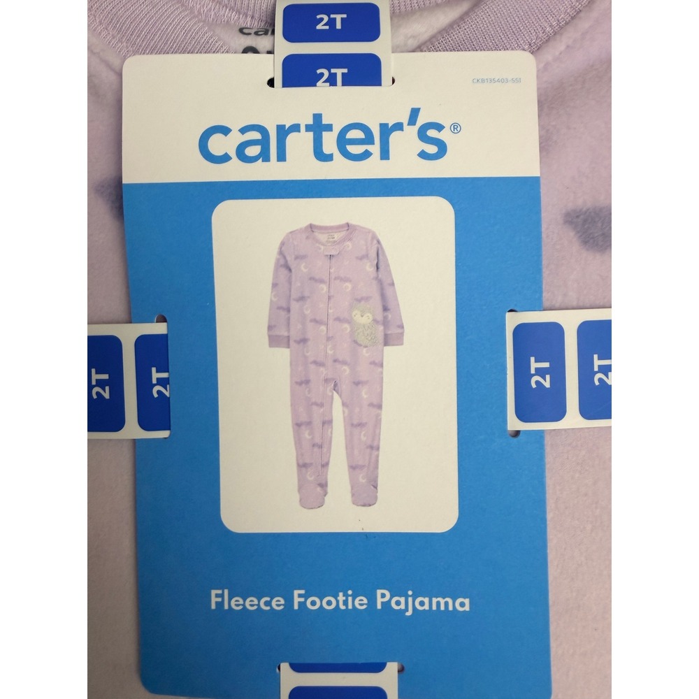 Carter's Fleece Footie Pajama Toddler 2T Purple‎ Owl Moon NWT